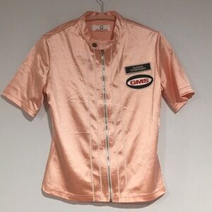 90’s Vintage Georges Marciano Pink stretchy satin short sleeve surf top